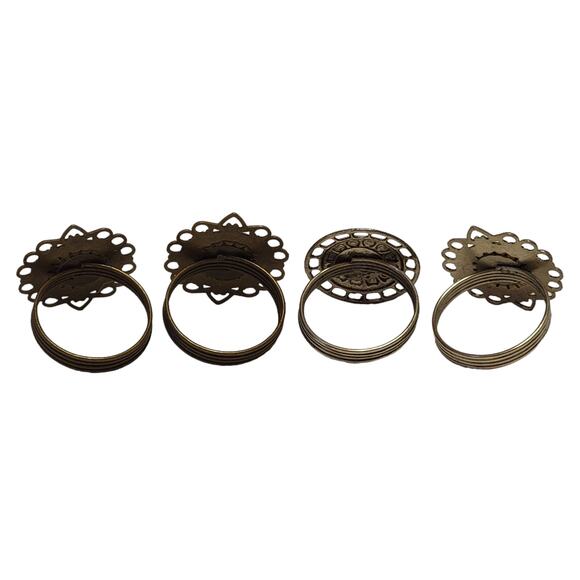 Medallion Napkin Rings Set of 4 Pewter‎ Bronze Tone Faux Gem Steampunk Starburst - Picture 6 of 6
